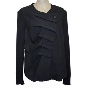 Lafayette 148 Asymmetrical Blazer Jacket Women Size XL Black Military Collarless